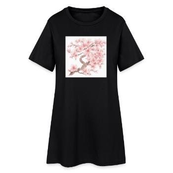 Fleurs de cerisier japonais - Robe T-shirt Femme - noir - Devant