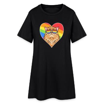 Arc-en-ciel - Chat persan avec lunettes et cœur - Robe T-shirt Femme - noir - Devant