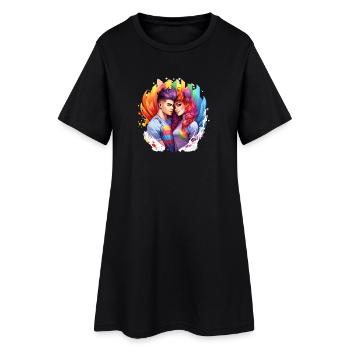 Regenbogenliebe Duo im Farbrausch - Frauen T-Shirt-Kleid - Schwarz - Vorne