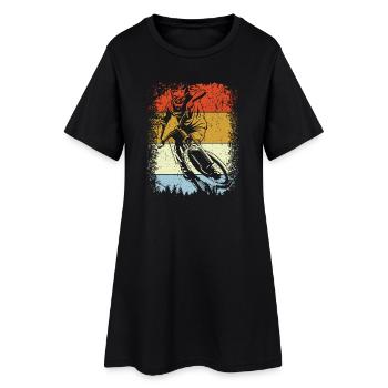 Silhouette rétro à rayures - Robe T-shirt Femme - noir - Devant