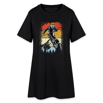 Pilote de moto tout-terrain rétro sur rayures coucher de soleil - Robe T-shirt Femme - noir - Devant