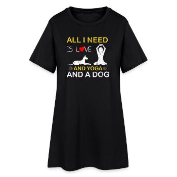Ich liebe Yoga und ein Hunde-Tee - Frauen T-Shirt-Kleid - Schwarz - Vorne