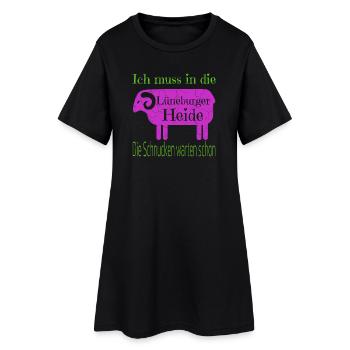 Lüneburger Heide Motiv mit Heidschnucke - Frauen T-Shirt-Kleid - Schwarz - Vorne
