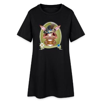 cute bunny in traditional costume with hat and leather pants - Women’s T-Shirt Dress - black - Front