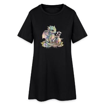 Fabuleux bébé dragon avec des fleurs - Robe T-shirt Femme - noir - Devant