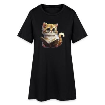 Chaton de lecture avec des lunettes Chat de lecture - Robe T-shirt Femme - noir - Devant