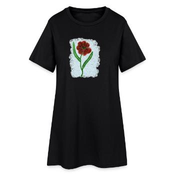 Fleur rouge rouille avec des feuilles vertes - Robe T-shirt Femme - noir - Devant