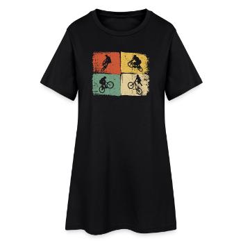 Quad-Silhouetten auf Farbblöcken - Frauen T-Shirt-Kleid - Schwarz - Vorne