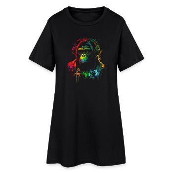 Regenbogen Gorilla Kopfhörer - Frauen T-Shirt-Kleid - Schwarz - Vorne