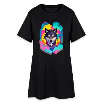 Wolf - Frauen T-Shirt-Kleid - Schwarz - Vorne