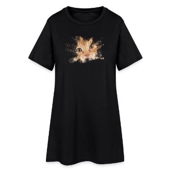 Chat orange avec éclaboussure d’aquarelle - Robe T-shirt Femme - noir - Devant