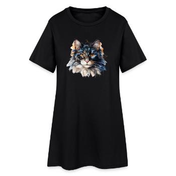 Geometric Cat Portrait Facet Art - Women’s T-Shirt Dress - black - Front
