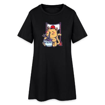 Anime Ramen Katze Japanisch Mangastyle Comic Manga - Frauen T-Shirt-Kleid - Schwarz - Vorne