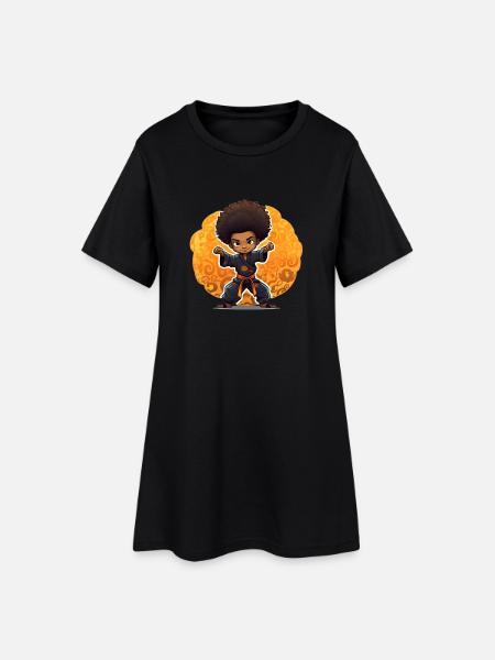 Kampfkunst-Kind mit Afro-Style - Frauen T-Shirt-Kleid - Schwarz