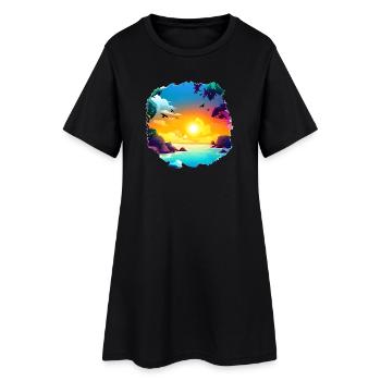 Aquarelle de plage de coucher de soleil d’été - Robe T-shirt Femme - noir - Devant