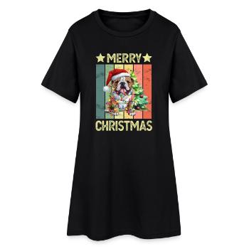 Chien bouledogue anglais Noël - Robe T-shirt Femme - noir - Devant