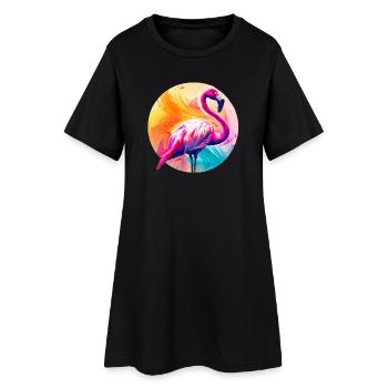 Flamant rose - Robe T-shirt Femme - noir - Devant