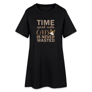 Zeit mit Katzen - Frauen T-Shirt-Kleid - Schwarz - Vorne