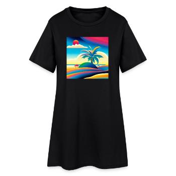 Beach sunset in 80s style - Women’s T-Shirt Dress - black - Front