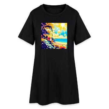 Plage tropicale rétro et soleil - Robe T-shirt Femme - noir - Devant