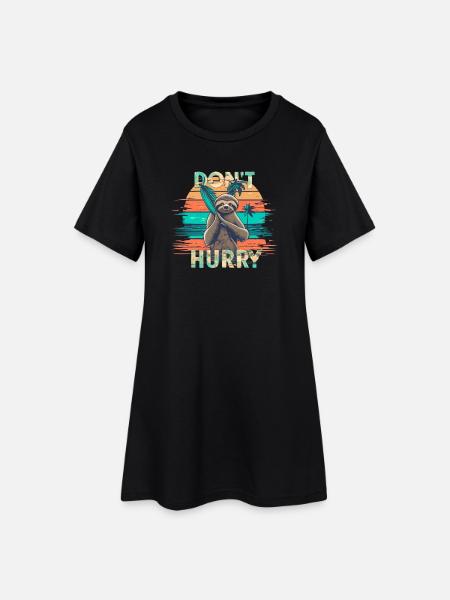Faultier - Frauen T-Shirt-Kleid - Schwarz