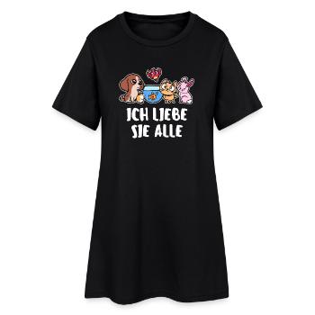 Haustiere Statement Katze Häschen Fisch Hund Tiere - Frauen T-Shirt-Kleid - Schwarz - Vorne