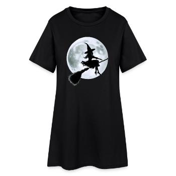 Hexe auf einem Besen - Frauen T-Shirt-Kleid - Schwarz - Vorne
