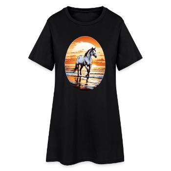 Cheval sur la plage - Robe T-shirt Femme - noir - Devant