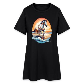 Cheval sur la plage - Robe T-shirt Femme - noir - Devant