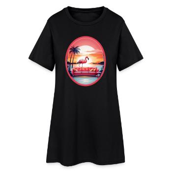 Flamingo Sofa - Frauen T-Shirt-Kleid - Schwarz - Vorne