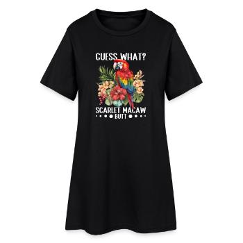 Raten Sie mal, was? Scharlachroter Ara-Popo - Frauen T-Shirt-Kleid - Schwarz - Vorne