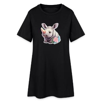 Niedliches Nashorn Mit Blumen Cute Shirt - Frauen T-Shirt-Kleid - Schwarz - Vorne