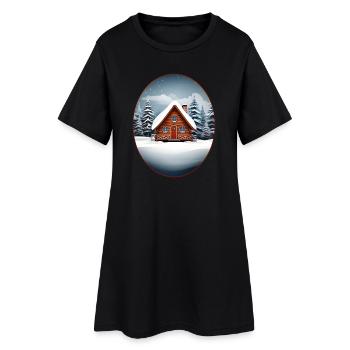Maison en bois, cabane de Noël - Robe T-shirt Femme - noir - Devant