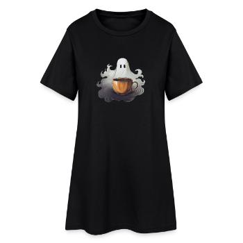 Un café géant avec un t-shirt d’Halloween fantôme - Robe T-shirt Femme - noir - Devant