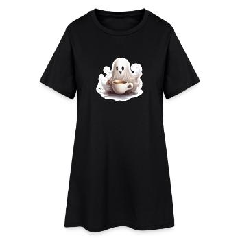 Baby Ghost with Big Coffee Halloween Shirt - Women’s T-Shirt Dress - black - Front