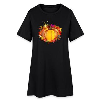 Citrouille aux couleurs automnales, feuilles d’automne & graffitis - Robe T-shirt Femme - noir - Devant