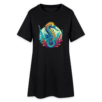 Seepferdchen - Frauen T-Shirt-Kleid - Schwarz - Vorne