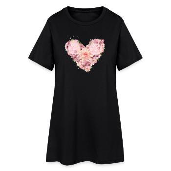 belle composition de coeur de fleurs roses - Robe T-shirt Femme - noir - Devant