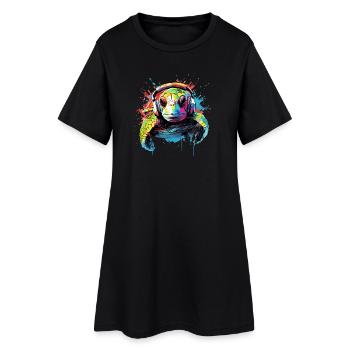 Tortue avec écouteurs Tortues Animaux - Robe T-shirt Femme - noir - Devant