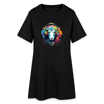 Sheep With Headphones Sheep Animals - Women’s T-Shirt Dress - black - Front