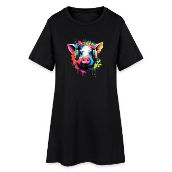 Cochon avec écouteurs Animaux Cochons - Robe T-shirt Femme - noir - Devant