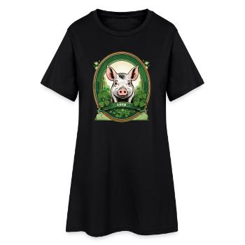Cochon chanceux avec trèfles - Robe T-shirt Femme - noir - Devant