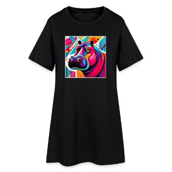 Nilpferd - Frauen T-Shirt-Kleid - Schwarz - Vorne