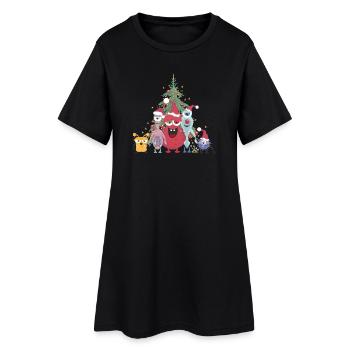 Cheerful Colorful Monster Family Celebrating Christmas - Women’s T-Shirt Dress - black - Front