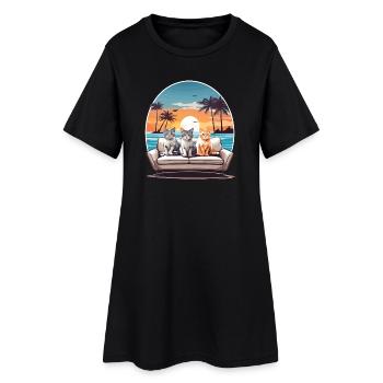 Chats au bord de la mer - Robe T-shirt Femme - noir - Devant