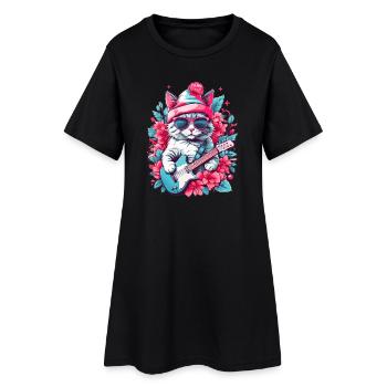 Chat mignon avec guitare - Robe T-shirt Femme - noir - Devant
