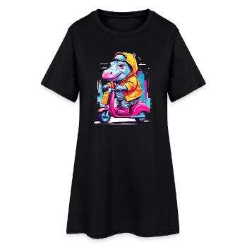 Hippopotamus on scooter - Women’s T-Shirt Dress - black - Front
