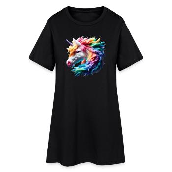 Bunter Einhornkopf - Frauen T-Shirt-Kleid - Schwarz - Vorne