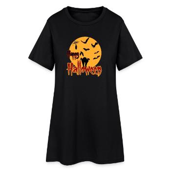 happy halloween moon cat - Women’s T-Shirt Dress - black - Front