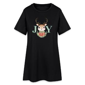 niedlicher Hirsch mit Pullover und Weihnachtskranz - Frauen T-Shirt-Kleid - Schwarz - Vorne
